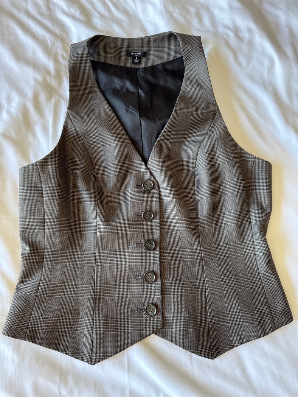 Nine West Y2K Brown Plaid Tailored Button Vest Size 8